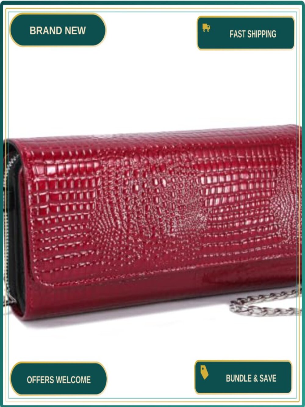 Croc Embossed Genuine Leather Crossbody Wallet Shoulder Bag Clutch